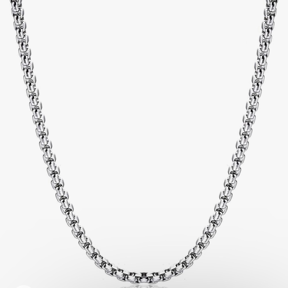 Monily  Square Rolo Chain Necklace Stainless Steel Round Box Necklace 3 mm, 18”